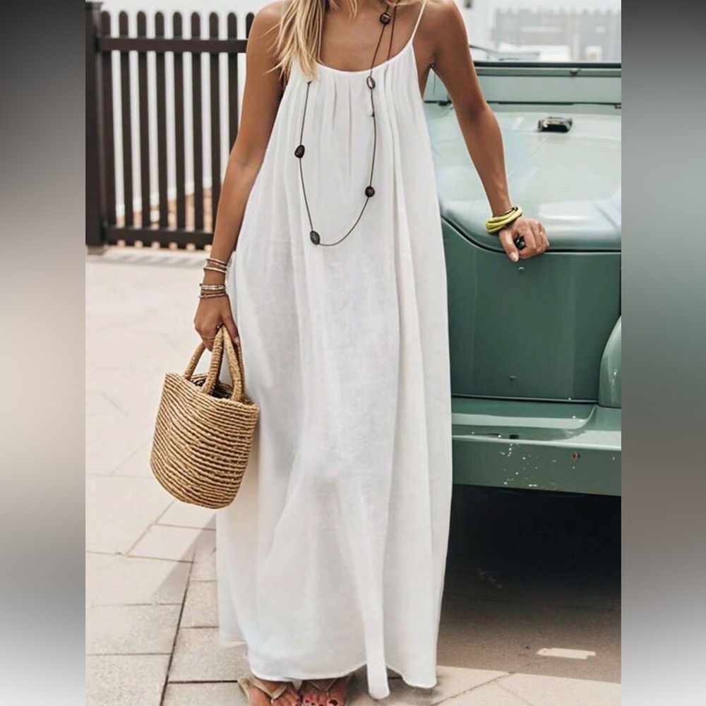 Sundress summer Elegant White Backless Maxi beach Dress open back